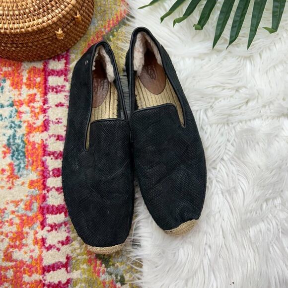 UGG Neutral Black Fleece Leather Sandrinne II Snake Espadrille Loafer 10 1015804 - Picture 2 of 9